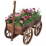 Wood-Wagon-Flower-Planter-Pot-Stand-WWheels-Home-Garden-Outdoor-Decor-New-0