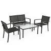 iKayaa-4PCS-Outdoor-Patio-Furniture-Set-Tempered-Glass-Table-Textilene-Loveseat-Chairs-Steel-Frame-0