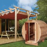 ALEKO-SB6CEDAR-Rustic-Red-Cedar-Indoor-Outdoor-Wet-Dry-Barrel-Sauna-and-Steam-Room-with-Front-Porch-Canopy-6-kW-ETL-Certified-Heater-6-Person-83-x-72-x-75-Inches-0-1