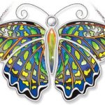 Amia-Green-Jay-Butterfly-Hand-Painted-on-Glass-10-14-by-7-Inch-0