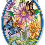 Amia-Oval-Suncatcher-with-Daisy-and-Butterfly-Design-Hand-Painted-Glass-6-12-Inch-by-9-Inch-0