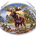 Amia-Oval-Suncatcher-with-Moose-Design-Hand-Painted-Glass-6-12-Inch-by-9-Inch-0