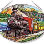 Amia-Oval-Suncatcher-with-Train-Design-Hand-Painted-Glass-6-12-Inch-by-9-Inch-0