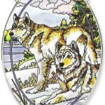 Amia-Oval-Suncatcher-with-Wolf-Design-Hand-Painted-Glass-6-12-Inch-by-9-Inch-0