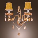 Artisitc-Wall-Light-with-2-Fabric-Shades-2-Lights-Chandelier-Feature-Amber-Glass-Horn-0-0