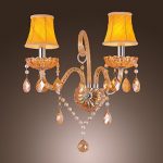 Artisitc-Wall-Light-with-2-Fabric-Shades-2-Lights-Chandelier-Feature-Amber-Glass-Horn-0