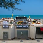 Cal-Flame-3-Piece-Outdoor-Kitchen-Island-e3100-Island-with-4-Burner-Built-in-Grill-30-Double-Access-Stainless-Steel-Door-Refrigerator-with-Two-Tone-Tile-and-Ameristucco-Base-with-Lights-0