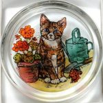 Decorative-Hand-Painted-Stained-Glass-Paperweight-in-a-Kitten-and-Geraniums-Design-0