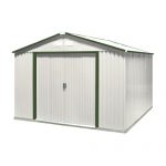 DuraMax-Model-50214-10×8-Colossus-Metal-Shed-with-foundation-green-trim-0-1