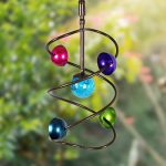 Exhart-Moving-Art-Wind-Spinner–Blue-Glass-Ball-Wind-Spinner-wMobile-Art-Helix-Design-8in-l-x-8in-w-x-15in-h-Metal-Wind-Spinner-IndoorOutdoor-Hanging-Decor-Spinning-Mobile-Art-Dcor-0-0