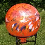 Glass-Gazing-BallCircus-Orange-Iridized-12-Inch-by-Iron-Art-Glass-Designs-0-0