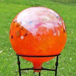 Glass-Gazing-BallCircus-Orange-Iridized-12-Inch-by-Iron-Art-Glass-Designs-0-1