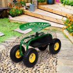 Green-Rolling-Garden-Cart-Work-Seat-W-Heavy-Duty-Tool-Tray-Gardening-Planting-0