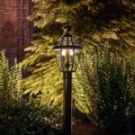 Luxury-Colonial-Outdoor-Post-Light-Large-Size-21H-x-11W-with-Tudor-Style-Elements-Versatile-Design-High-End-Black-Silk-Finish-and-Beveled-Glass-UQL1148-by-Urban-Ambiance-0-0