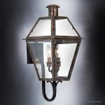 Luxury-Historic-Outdoor-Wall-Light-Large-Size-235H-x-105W-with-Tudor-Style-Elements-Antique-Gas-Lantern-Design-Rustic-Copper-Finish-and-Clear-Glass-UQL1210-by-Urban-Ambiance-0-1