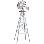 New-8Ft-Tall-Windmill-Ornamental-Wind-Wheel-Silver-Gray-And-Red-Garden-Weather-Vane-0