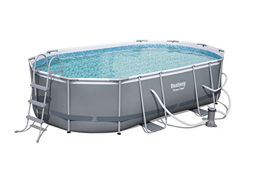 Power Steel 16′ x 10′ x 42″ Oval Frame Swimming Pool Set with Filter Pump, Ground Cloth, Pool