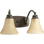 Progress-Lighting-P2909-20-2-Light-Wall-Bracket-with-Modern-Trumpet-Glass-Shades-In-A-Soft-Etched-Tea-Stained-Finish-Antique-Bronze-0