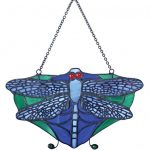 SUMMIT-COLLECTION-Tiffany-Dragonfly-Sun-Catcher-Art-Stained-Glass-Wall-Hanging-Purple-Green-7W-0